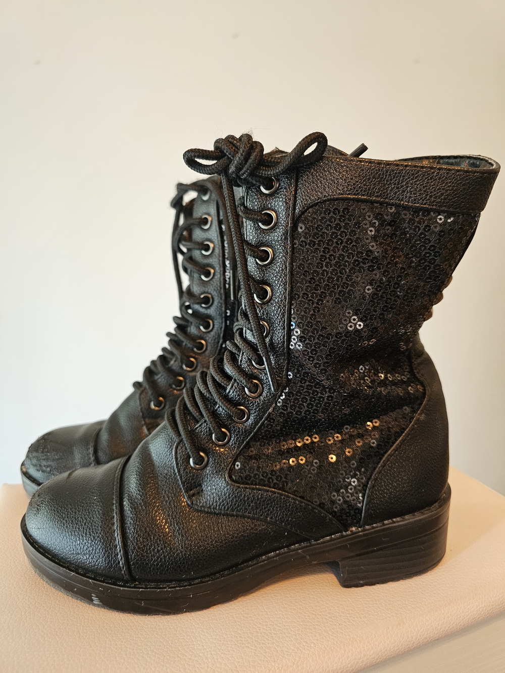 Double Platinum Sequin Combat Dance Boots - Kids Size 3